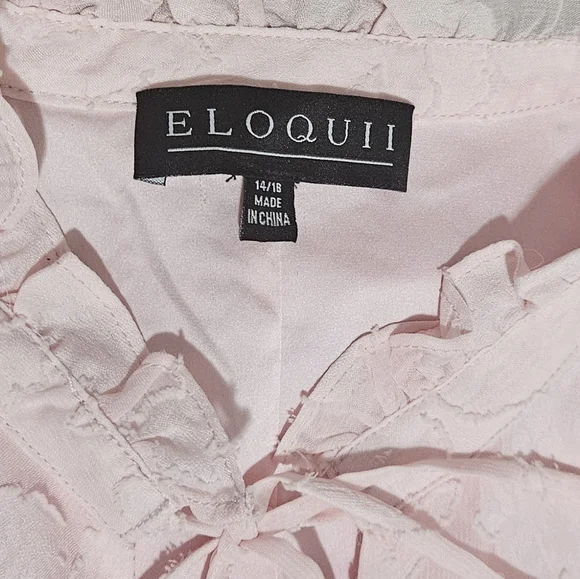 Eloquii Mini Pink Chiffon Tiered Ruffle Dress with Bow Neck Long Sleeve Boho - Picture 6 of 12